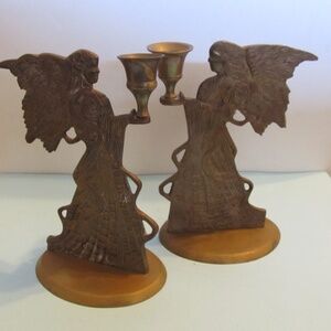 Vintage Jainson Brass Pair of Stylized Angel Taper Holders